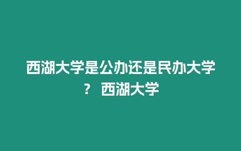 西湖大學(xué)是公辦還是民辦大學(xué)？ 西湖大學(xué)