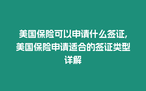 美國保險可以申請什么簽證,美國保險申請適合的簽證類型詳解