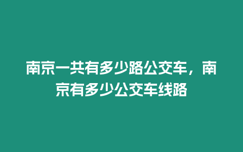 南京一共有多少路公交車，南京有多少公交車線路