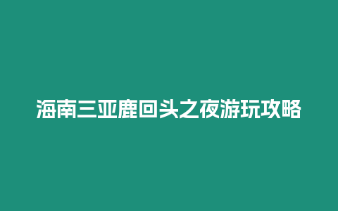 海南三亞鹿回頭之夜游玩攻略