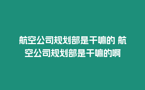 航空公司規(guī)劃部是干嘛的 航空公司規(guī)劃部是干嘛的啊