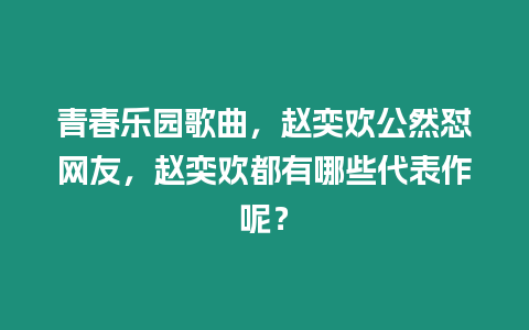 青春樂園歌曲，趙奕歡公然懟網(wǎng)友，趙奕歡都有哪些代表作呢？