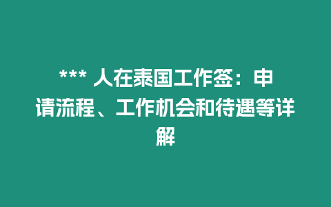 *** 人在泰國工作簽：申請流程、工作機會和待遇等詳解