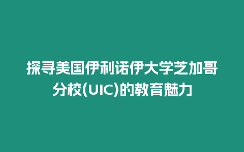 探尋美國伊利諾伊大學芝加哥分校(UIC)的教育魅力