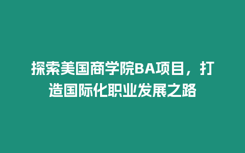 探索美國商學院BA項目，打造國際化職業發展之路