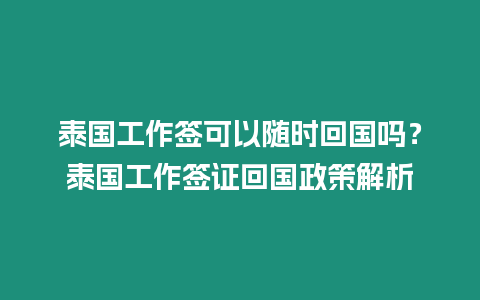 泰國工作簽可以隨時回國嗎？泰國工作簽證回國政策解析