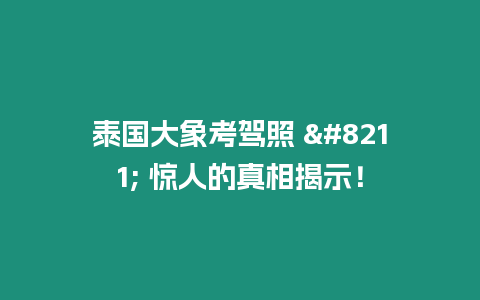 泰國大象考駕照 – 驚人的真相揭示！