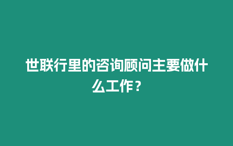 世聯行里的咨詢顧問主要做什么工作？