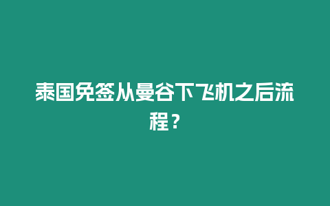 泰國免簽從曼谷下飛機之后流程？