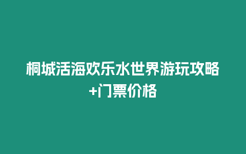 桐城活海歡樂水世界游玩攻略+門票價格