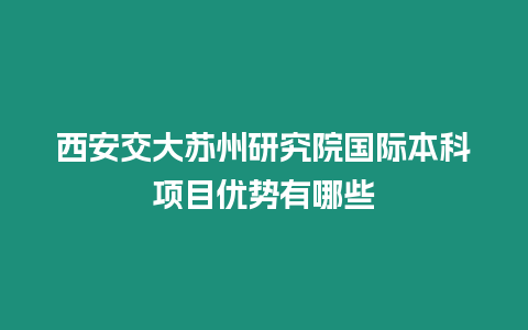 西安交大蘇州研究院國際本科項目優(yōu)勢有哪些