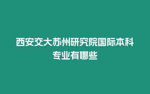 西安交大蘇州研究院國際本科專業(yè)有哪些