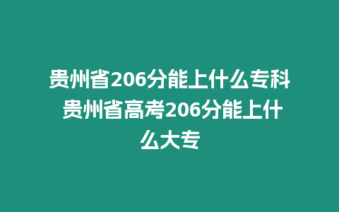 貴州省206分能上什么專科 貴州省高考206分能上什么大專