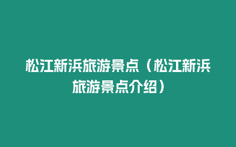 松江新浜旅游景點（松江新浜旅游景點介紹）