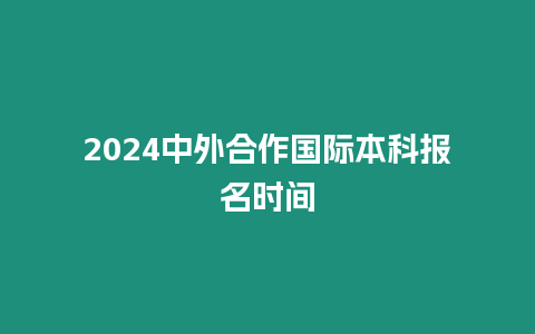 2024中外合作國際本科報名時間