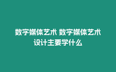 數(shù)字媒體藝術(shù) 數(shù)字媒體藝術(shù)設(shè)計(jì)主要學(xué)什么