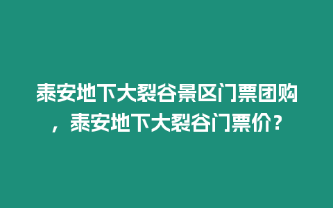 泰安地下大裂谷景區(qū)門票團購，泰安地下大裂谷門票價？