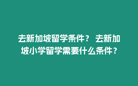 去新加坡留學條件？ 去新加坡小學留學需要什么條件？