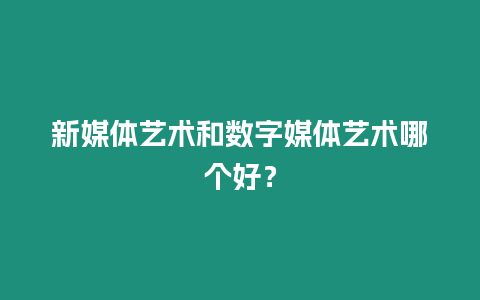 新媒體藝術和數字媒體藝術哪個好？