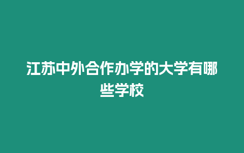 江蘇中外合作辦學的大學有哪些學校