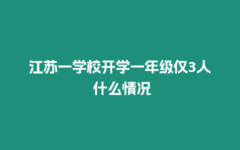 江蘇一學校開學一年級僅3人 什么情況