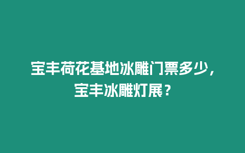 寶豐荷花基地冰雕門票多少，寶豐冰雕燈展？