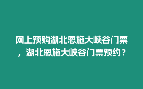 網上預購湖北恩施大峽谷門票，湖北恩施大峽谷門票預約？