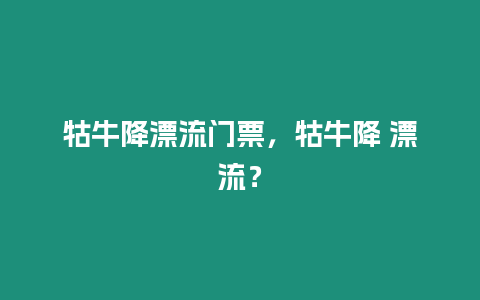 牯牛降漂流門票，牯牛降 漂流？