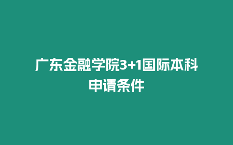 廣東金融學院3+1國際本科申請條件