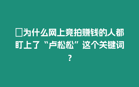 ?為什么網上競拍賺錢的人都盯上了“盧松松”這個關鍵詞？