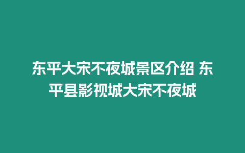 東平大宋不夜城景區介紹 東平縣影視城大宋不夜城