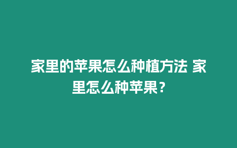 家里的蘋果怎么種植方法 家里怎么種蘋果？