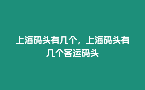 上海碼頭有幾個，上海碼頭有幾個客運(yùn)碼頭