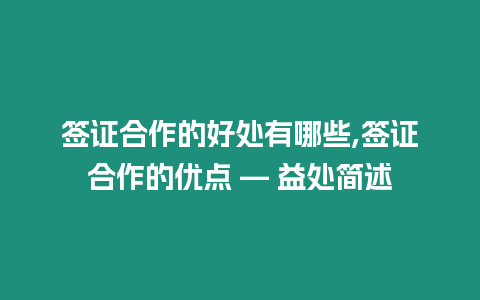 簽證合作的好處有哪些,簽證合作的優點 — 益處簡述