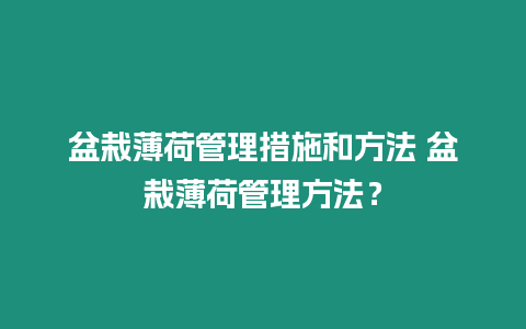 盆栽薄荷管理措施和方法 盆栽薄荷管理方法？