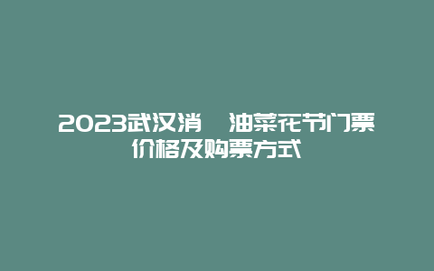 2024武漢消泗油菜花節門票價格及購票方式