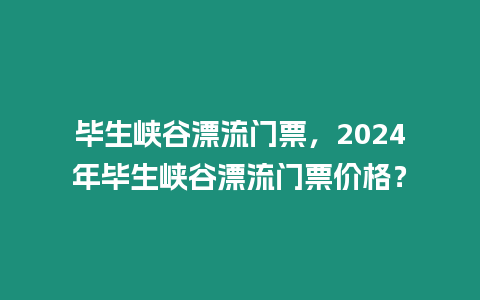 畢生峽谷漂流門票，2024年畢生峽谷漂流門票價格？