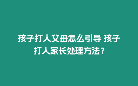 孩子打人父母怎么引導 孩子打人家長處理方法？