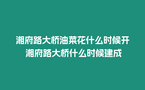 湘府路大橋油菜花什么時(shí)候開(kāi) 湘府路大橋什么時(shí)候建成