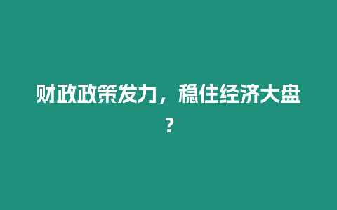 財政政策發力，穩住經濟大盤？