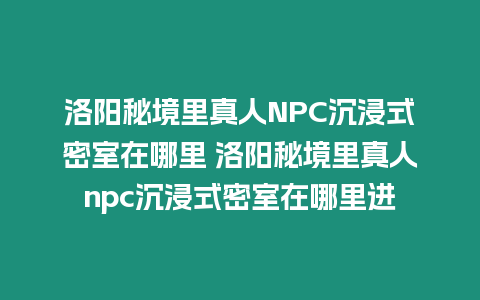 洛陽秘境里真人NPC沉浸式密室在哪里 洛陽秘境里真人npc沉浸式密室在哪里進