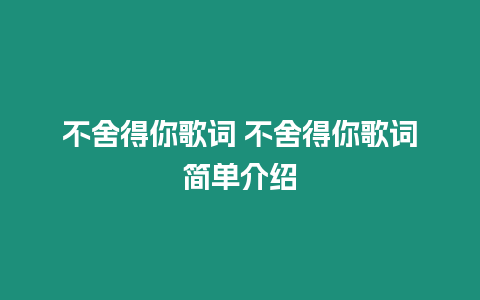 不舍得你歌詞 不舍得你歌詞簡單介紹