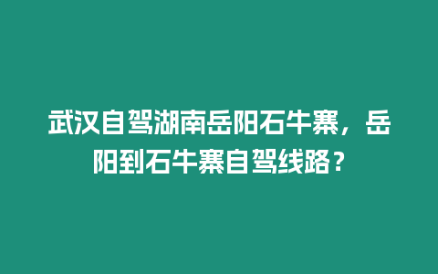 武漢自駕湖南岳陽石牛寨，岳陽到石牛寨自駕線路？