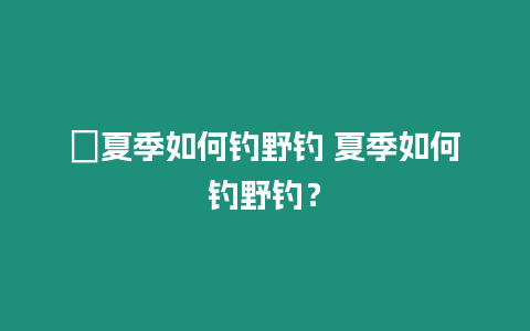 ?夏季如何釣野釣 夏季如何釣野釣？