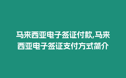 馬來西亞電子簽證付款,馬來西亞電子簽證支付方式簡介