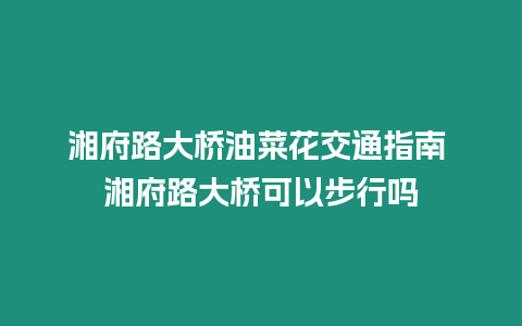 湘府路大橋油菜花交通指南 湘府路大橋可以步行嗎