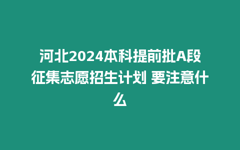 河北2024本科提前批A段征集志愿招生計劃 要注意什么