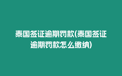 泰國簽證逾期罰款(泰國簽證逾期罰款怎么繳納)