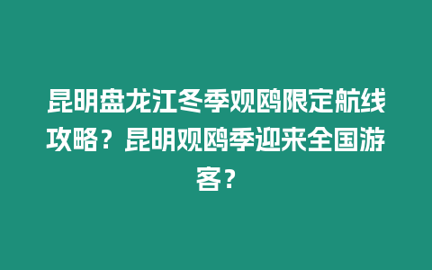 昆明盤龍江冬季觀鷗限定航線攻略？昆明觀鷗季迎來全國游客？