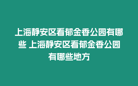 上海靜安區(qū)看郁金香公園有哪些 上海靜安區(qū)看郁金香公園有哪些地方